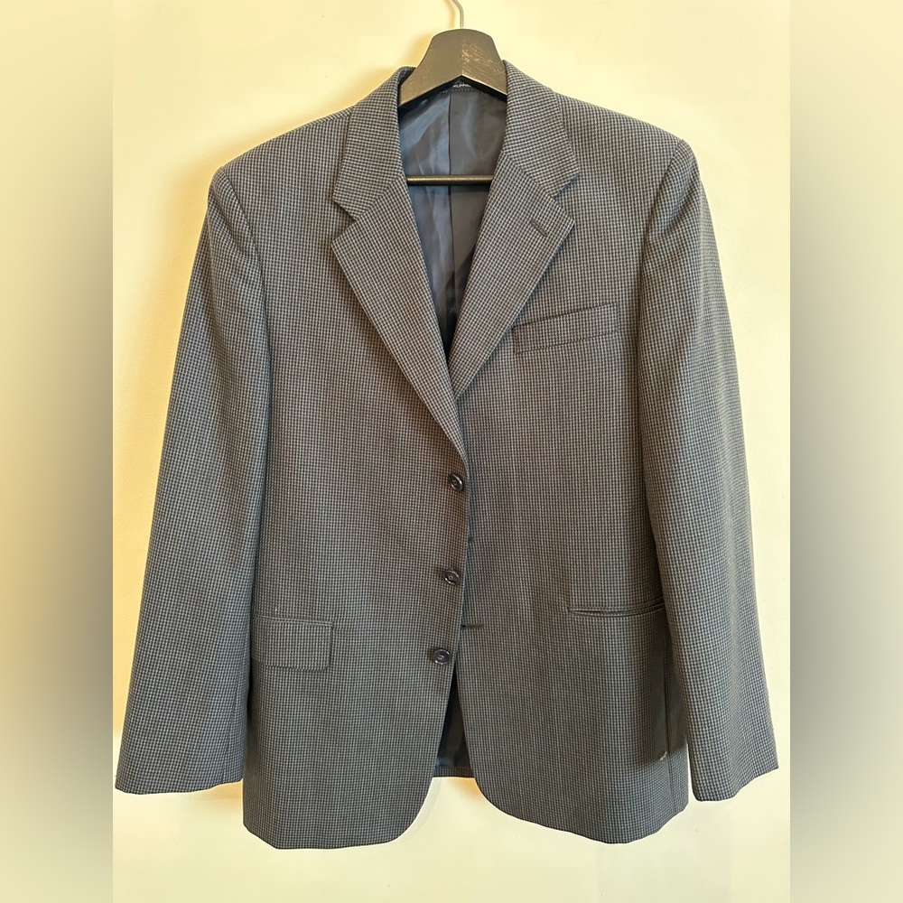 Checkered gray black wool mix blazer